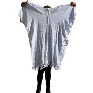 Jennafer Grace Limited Edition White Caftan Beach Cover-Up | Fringe, Sheer